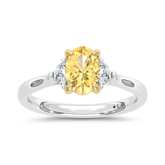 14K Two Tone Gold Lab Grown Diamond 1 1/6 CT Yellow Oval Engagement Ring (Center 1ct)