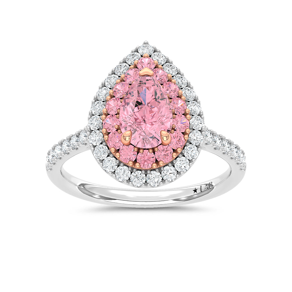 14K Two Tone Lab Grown Diamond 1 7/8 CT Pink Pear Engagement Ring (Center 1ct)