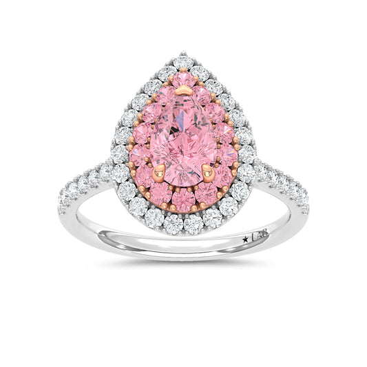 14K Two Tone Lab Grown Diamond 1 7/8 CT Pink Pear Engagement Ring (Center 1ct)