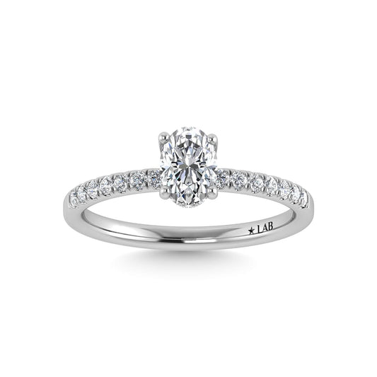 14K White Gold Lab Grown Diamond 1 1/5 CT IGI Certified Oval Shape Hidden Halo Engagement Ring (IGI Certified Center 1ct)
