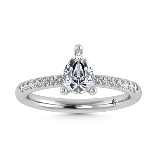 14K White Gold Lab Grown Diamond 1 1/5 CT IGI Certified Pear Shape Hidden Halo Engagement Ring (IGI Certified Center 1ct)