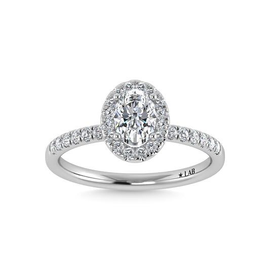 14K White Gold Lab Grown Diamond  1 3/4 CT IGI Certified Oval Shape Halo Engagement Ring (IGI Certified Center 1 1/2ct)
