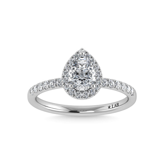 14K White Gold Lab Grown Diamond  1 3/4 CT IGI Certified Pear Shape Halo Engagement Ring (IGI Certified Center 1 1/2ct)