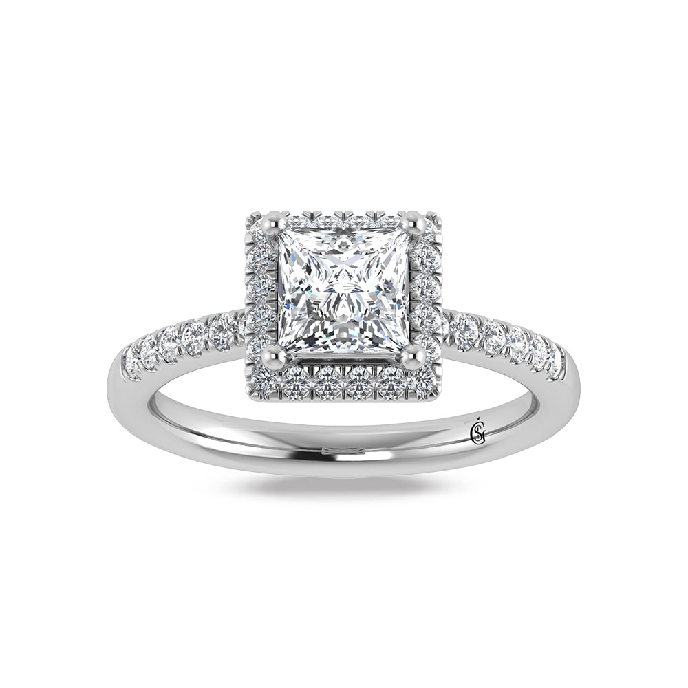 14K White Gold Princess Cut Lab Grown Diamond 1 1/4 CT Halo Engagement Ring (IGI Certified Center 1ct)