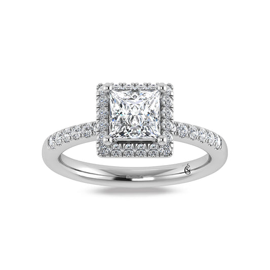 14K White Gold Princess Cut Lab Grown Diamond 1 1/4 CT Halo Engagement Ring (IGI Certified Center 1ct)