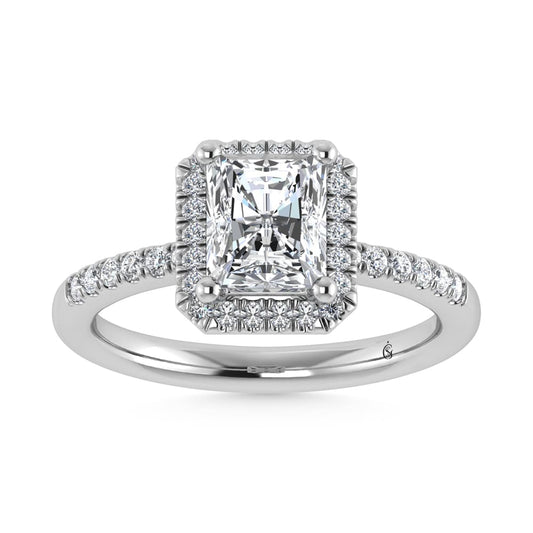 14K White Gold Lab Grown Diamond 1 3/4 CT Radiant Shape Halo Engagement Ring  (IGI Certfied Center 1 1/2 ct)