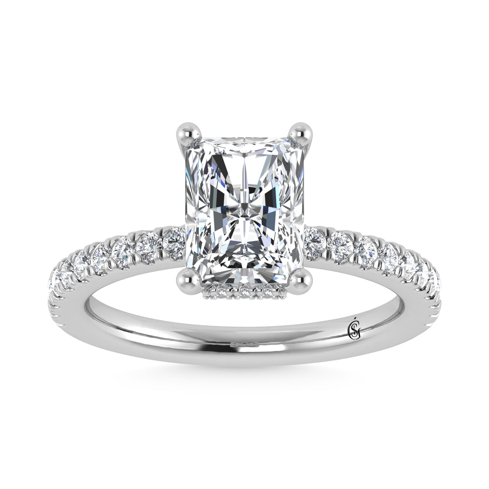 14K White Gold Lab Grown Diamond 2 3/8 CT Hidden Halo Engagement Ring (IGI Certified Center 2ct)