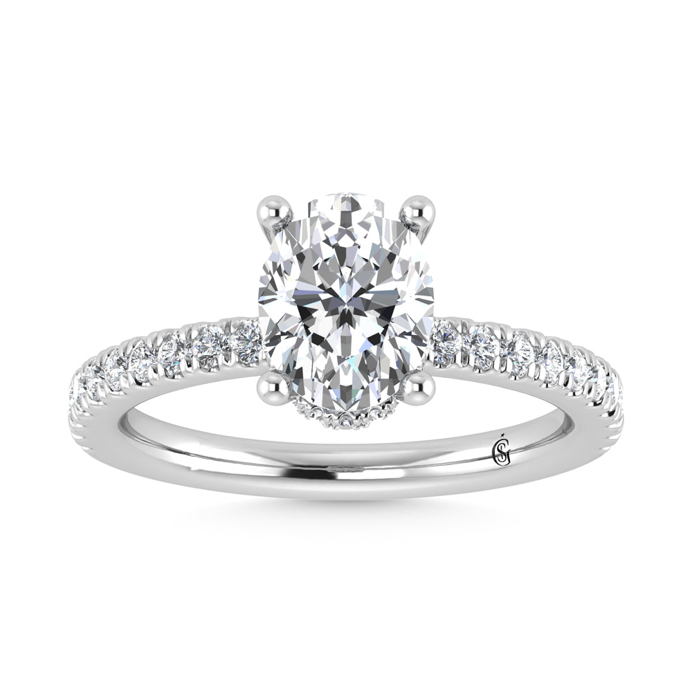 14K White Gold Lab Grown Diamond 2 3/8 CT Hidden Halo Engagement Ring (IGI Certified Center 2ct)
