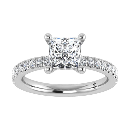 14K White Gold Lab Grown Diamond 2 3/8 CT Princess Shape Halo IGI Certified Engagement Ring (IGI Certfied Center 3ct)