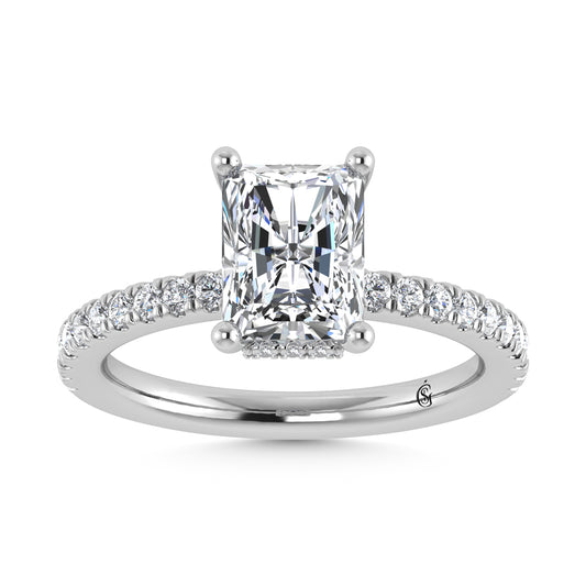 14K White Gold Lab Grown Diamond 2 3/8 CT Hidden Halo Engagement Ring (IGI Certfied Center Radiant 2ct)
