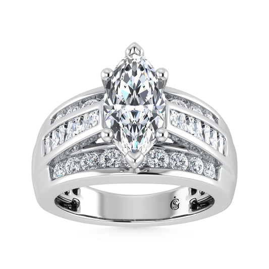 10K White Gold Lab Grown Diamond 1 3/4 CT Marquise Shape Engagement Ring (IGI Certified Center 1ct)