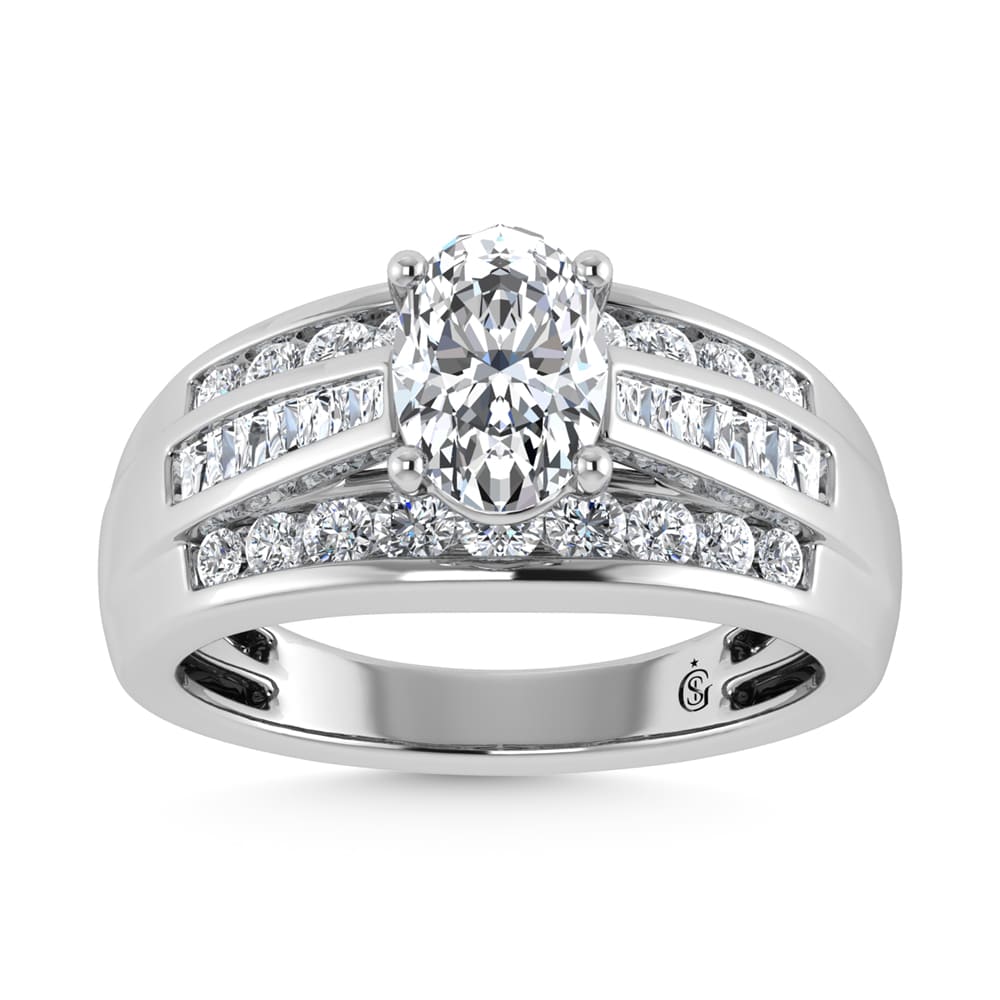 10K White Gold Lab Grown Diamond 1 3/4 CT Oval Shape Engagement Ring (IGI Certified Center 1ct)