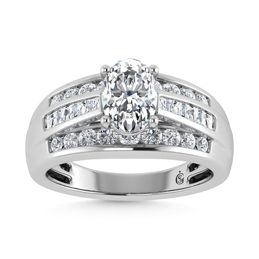 10K White Gold Lab Grown Diamond 1 3/4 CT Oval Shape Engagement Ring (IGI Certified Center 1ct)