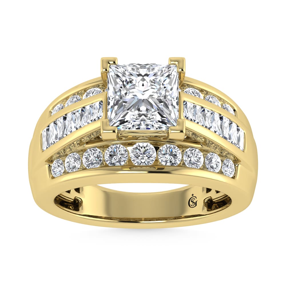 10K Yellow Gold Lab Grown Diamond 1 3/4 CT Princess Shape Engagement Ring (IGI Certified Center 1ct)