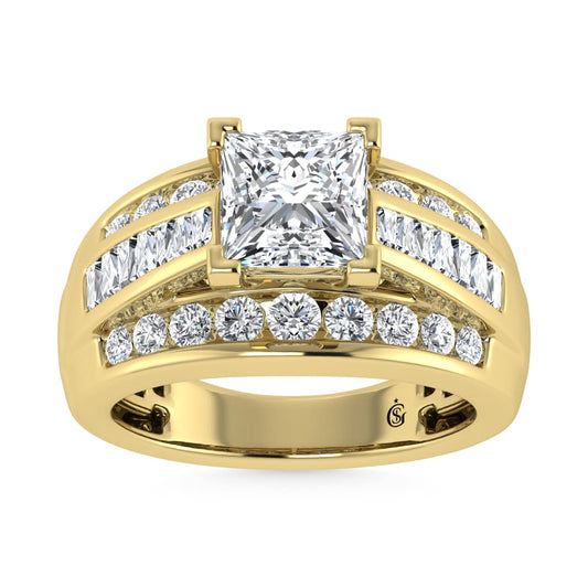 10K Yellow Gold Lab Grown Diamond 1 3/4 CT Princess Shape Engagement Ring (IGI Certified Center 1ct)