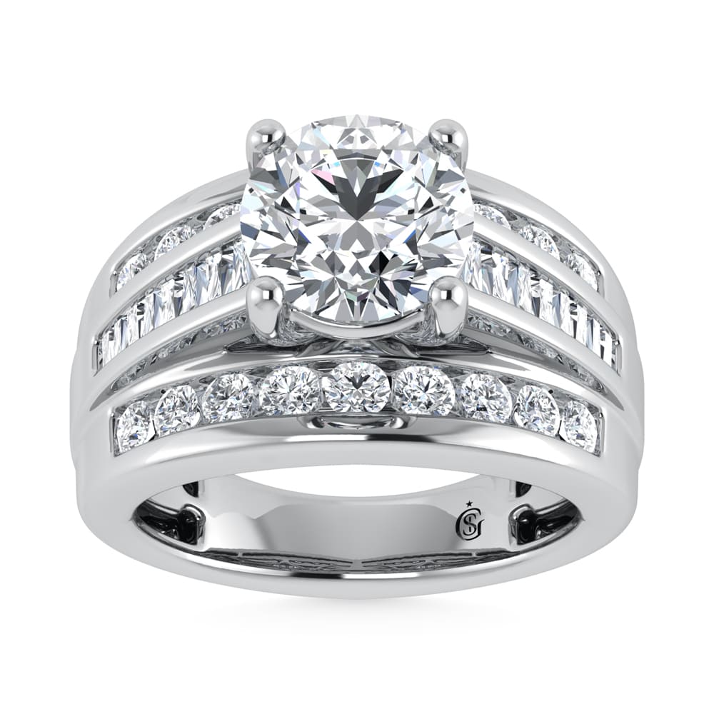 10K White Gold Lab Grown Diamond 1 3/4 CT Round Shape Engagement Ring (IGI Certified Center 1ct)