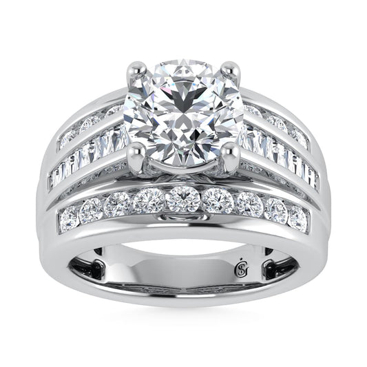 10K White Gold Lab Grown Diamond 1 3/4 CT Round Shape Engagement Ring (IGI Certified Center 1ct)