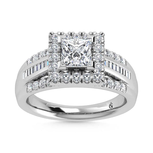 10K White Gold Lab Grown Diamond 1 7/8 CT Princess Shape Engagement Ring (IGI Certified Center 1ct)