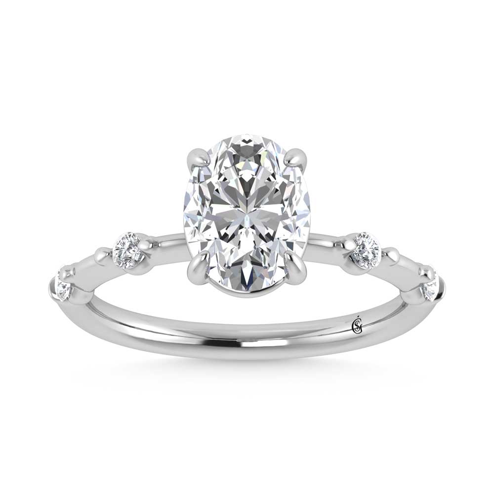 14K White Gold Lab Grown Diamond 2 1/6 CT Oval Shape Engagement Ring (IGI Certified Center 2ct)