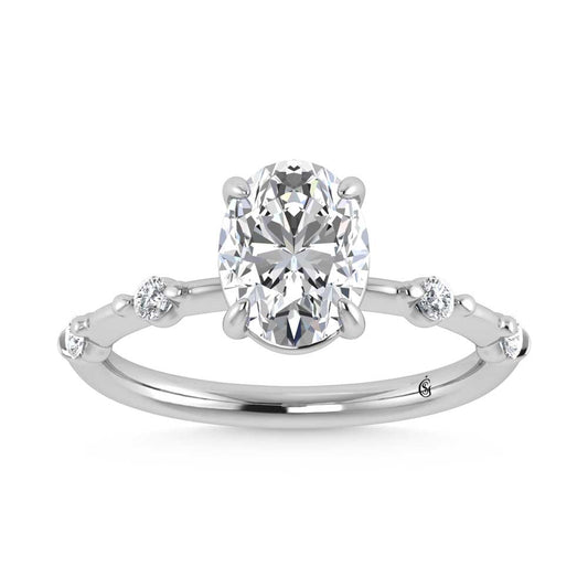 14K White Gold Lab Grown Diamond 2 1/6 CT Oval Shape Engagement Ring (IGI Certified Center 2ct)