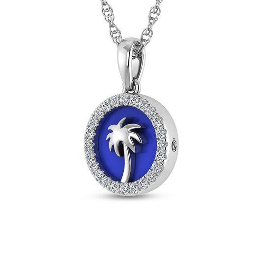 Sterling Silver 1/6 CT Lab Grown Diamond Sea Of Life palm Tree Pendant