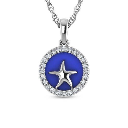 Sterling Silver 1/6 CT Lab Grown Diamond Sea Of Life Star Fish Pendant