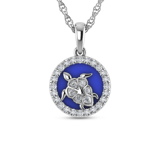 Sterling Silver 1/6 CT Lab Grown Diamond Sea Of Life Turtle Pendant