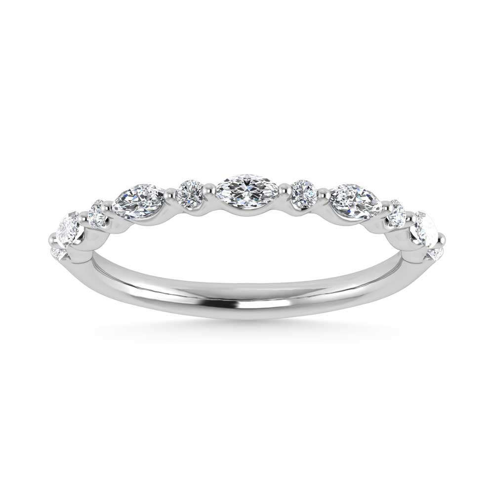 14K White Gold Lab Grown Diamond 1/4 CT Marquise and Round Stackable Band
