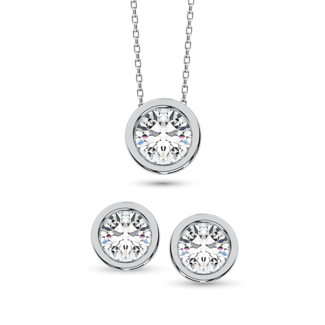 925 Silver Lab Grown Diamond 1/5 CT Earrings and Fashion Pendant With Chain