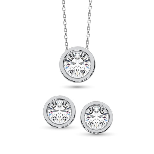 925 Silver Lab Grown Diamond 1/5 CT Earrings and Fashion Pendant With Chain