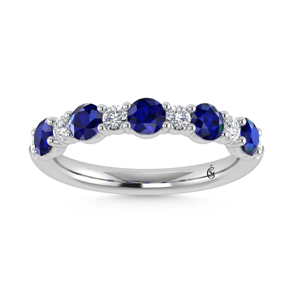 14K White Gold  1 1/8 CT Alternate White and Blue Lab Grown Diamond Band