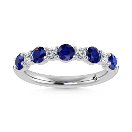 14K White Gold  1 1/8 CT Alternate White and Blue Lab Grown Diamond Band