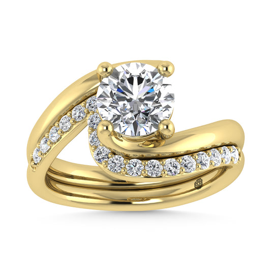 14K Yellow Gold 1 7/8 CT Lab Grown Diamond Round Shape Bridal Ring (IGI Certified Center 1 1/2ct)