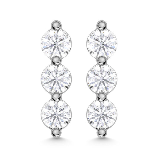 10K White Gold Lab Grown Diamond 1/6 CT Three Stone Earrings