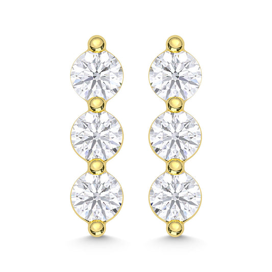 10K Yellow Gold Lab Grown Diamond 1/6 CT Three Stone Earrings