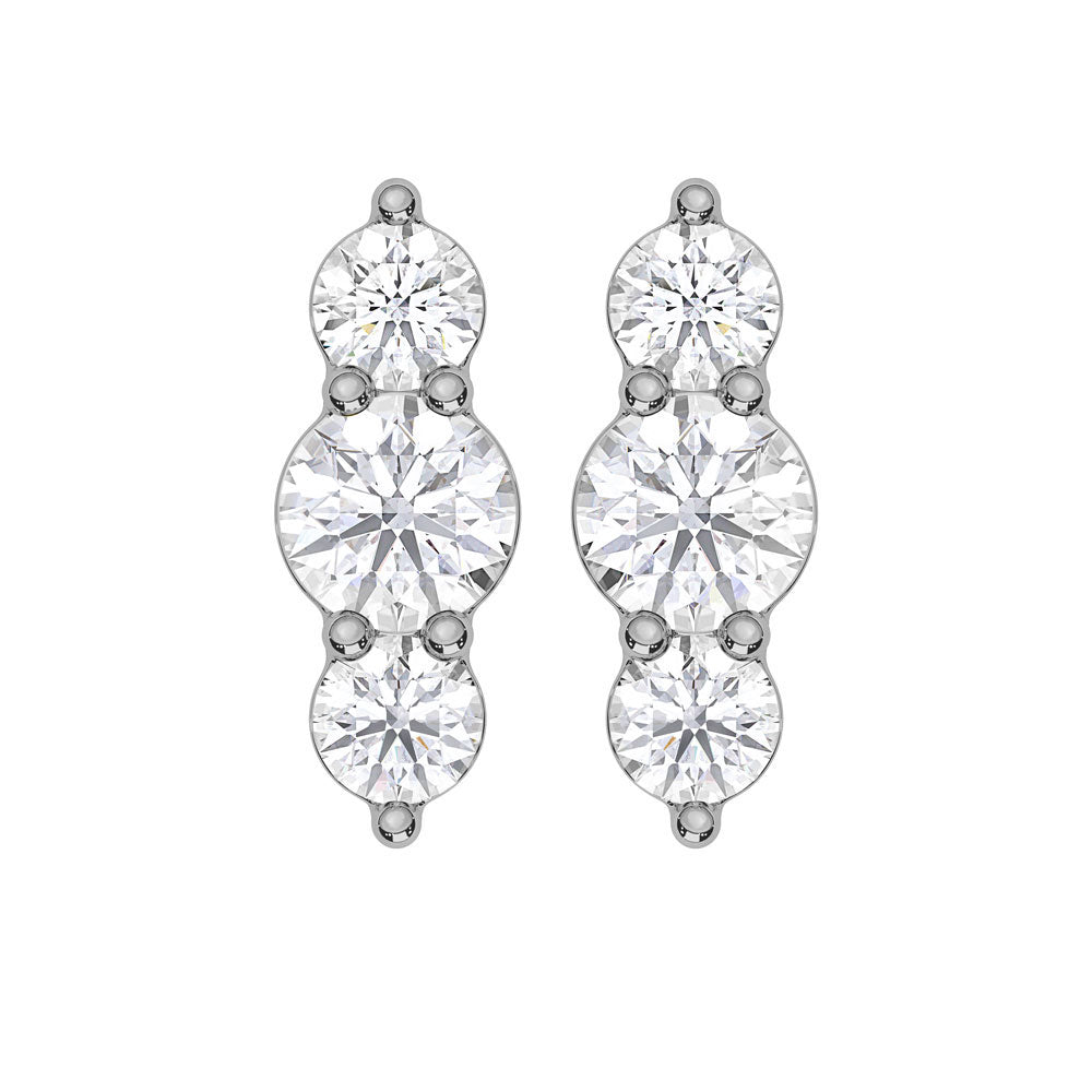 10K White Gold Lab Grown Diamond 1/5 CT Three Stone Earrings