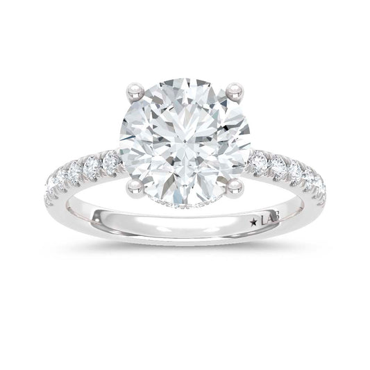14K White Gold Lab Grown Diamond  2 3/8 CT Round Hidden Halo Engagement Ring (IGI Certified Center 2ct)