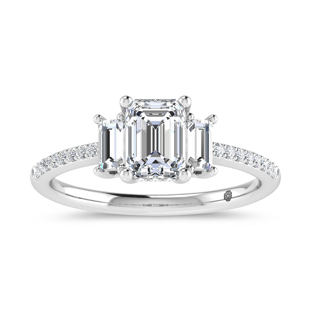 14K White Gold 1 1/4 CT Lab Grown Diamond Three Stone Engagement Ring