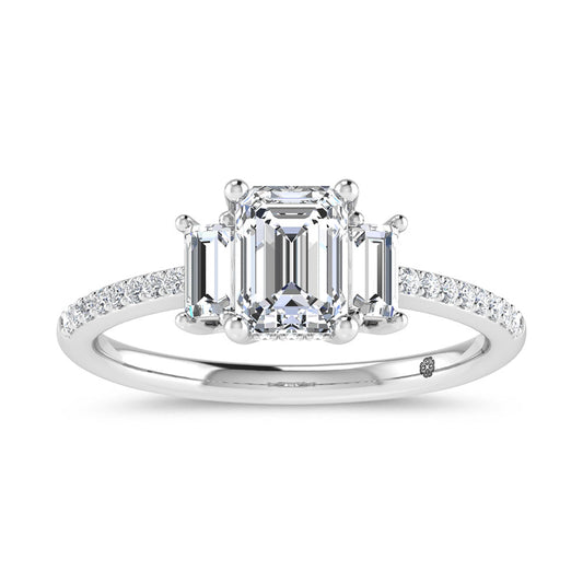 14K White Gold 1 1/4 CT Lab Grown Diamond Three Stone Engagement Ring