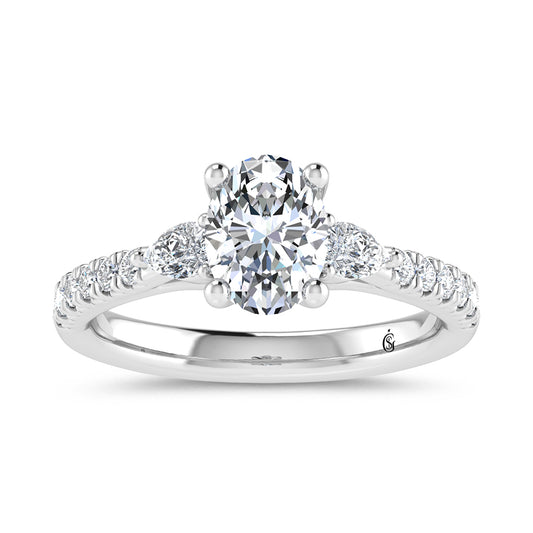 14K White Gold Lab Grown Diamond Oval Shape 1 1/2 CT Engagement Ring (IGI Certified Center 1ct)