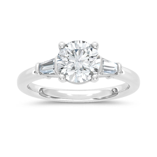 14K White Gold Lab Grown Diamond 1 5/8 CT Round and TaRose Gold Plateder Three Stone Ring