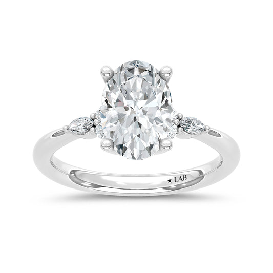 14K White Gold Lab Grown Diamond 2 1/8 CT Engagement Ring (IGI Certified Center 2ct)