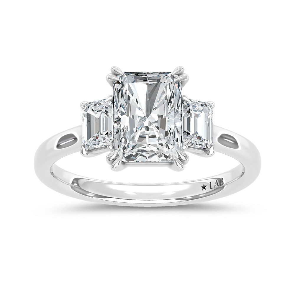 14K White Gold Lab Grown Diamond 2 CT Elongated Radiant Cut Three Stone Engagement Ring