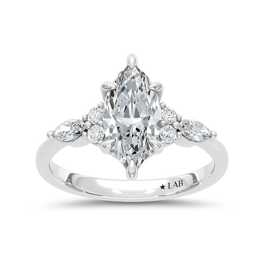 14K White Gold Lab Grown Diamond 1 3/4 CT Marquise Shape Engagement Ring