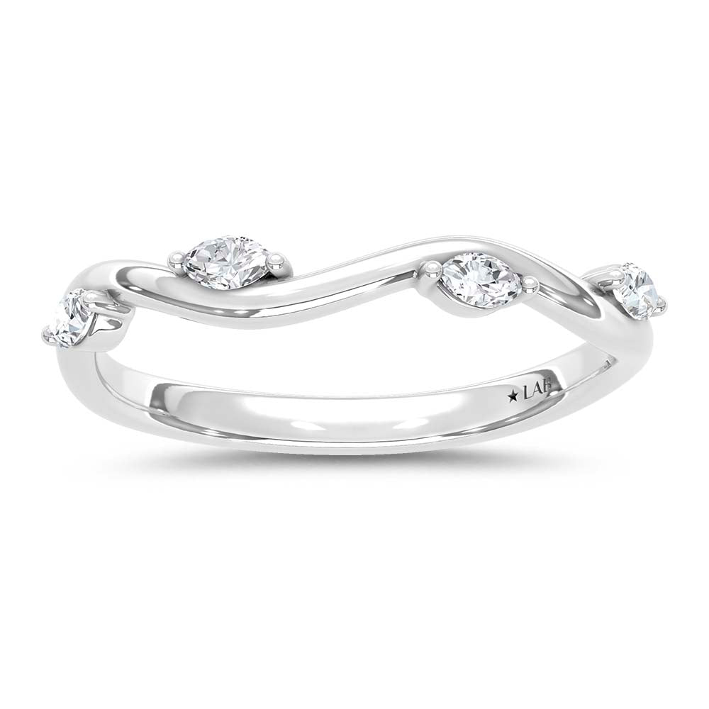 14K White Gold Lab Grown Marquise Diamond 1/8 CT Wedding Band