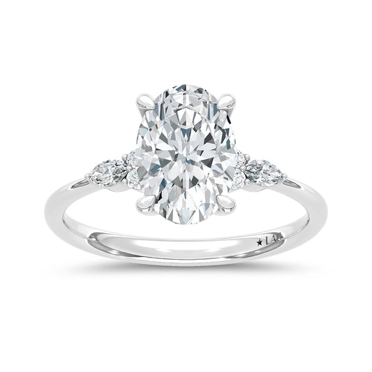 14K White Gold Lab Grown Marquise and Round Diamond 2 1/10 CT Engagement Ring With Oval Center