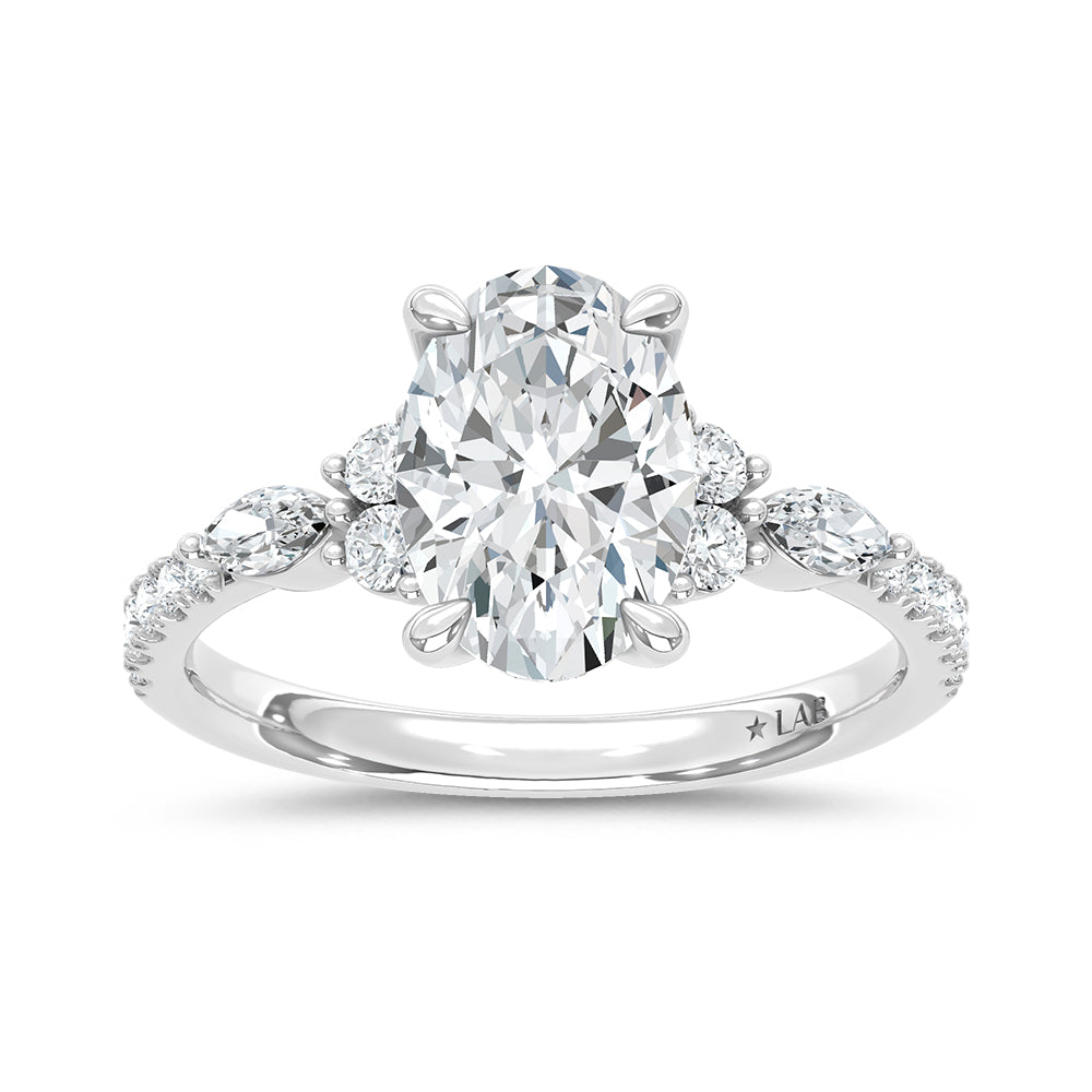 14K White Gold Lab Grown Marquise and Round Diamond 2 3/8 CT Engagement Ring With Oval Center