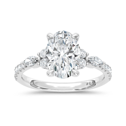 14K White Gold Lab Grown Marquise and Round Diamond 2 3/8 CT Engagement Ring With Oval Center