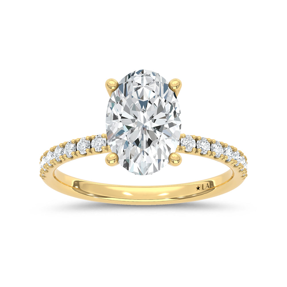 14K Yellow Gold Lab Grown Round Diamond 2 1/3 CT Engagement Ring With Oval Center