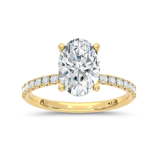 14K Yellow Gold Lab Grown Round Diamond 2 1/3 CT Engagement Ring With Oval Center